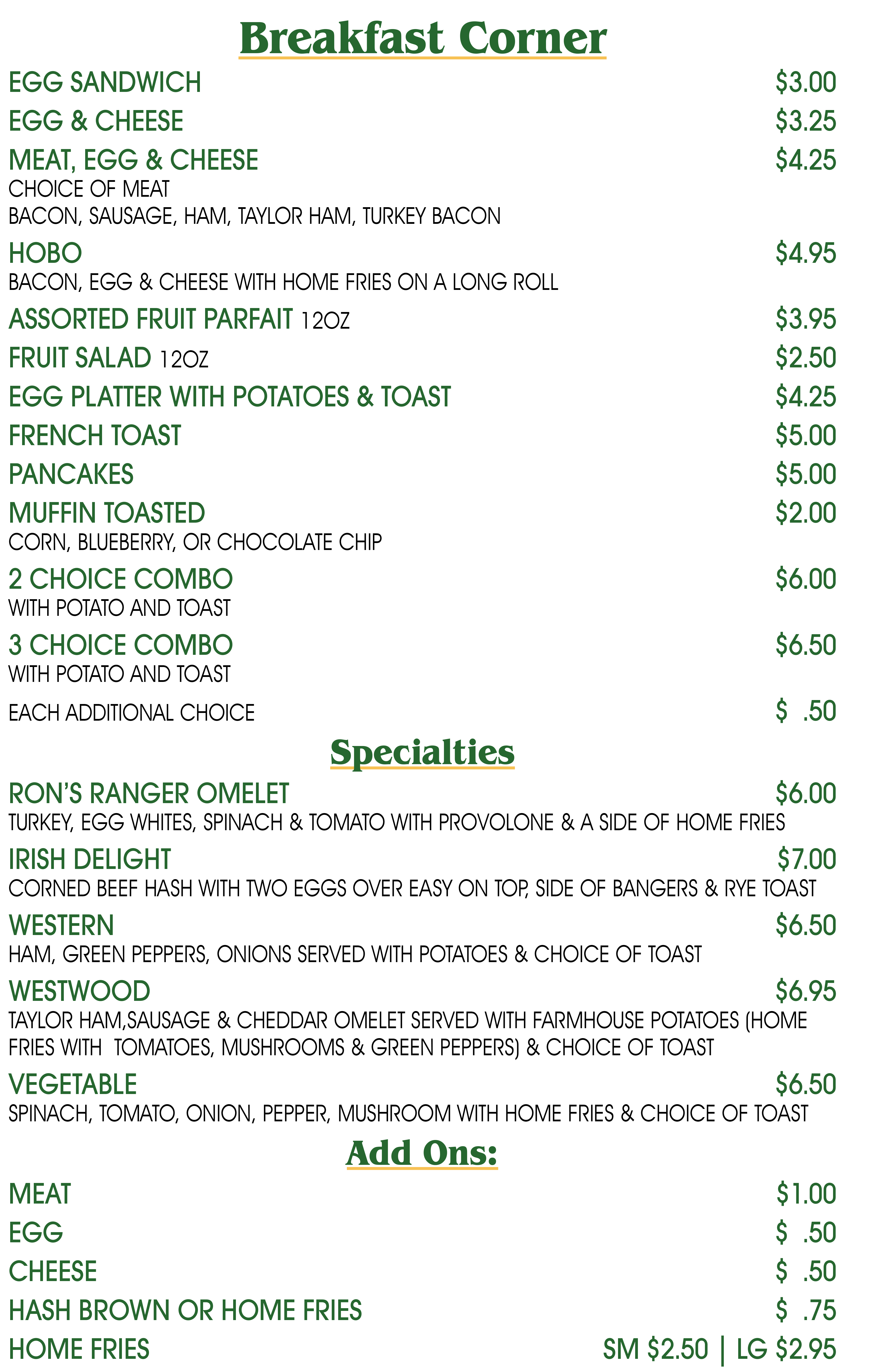 Flynn's Delicatessen Menus