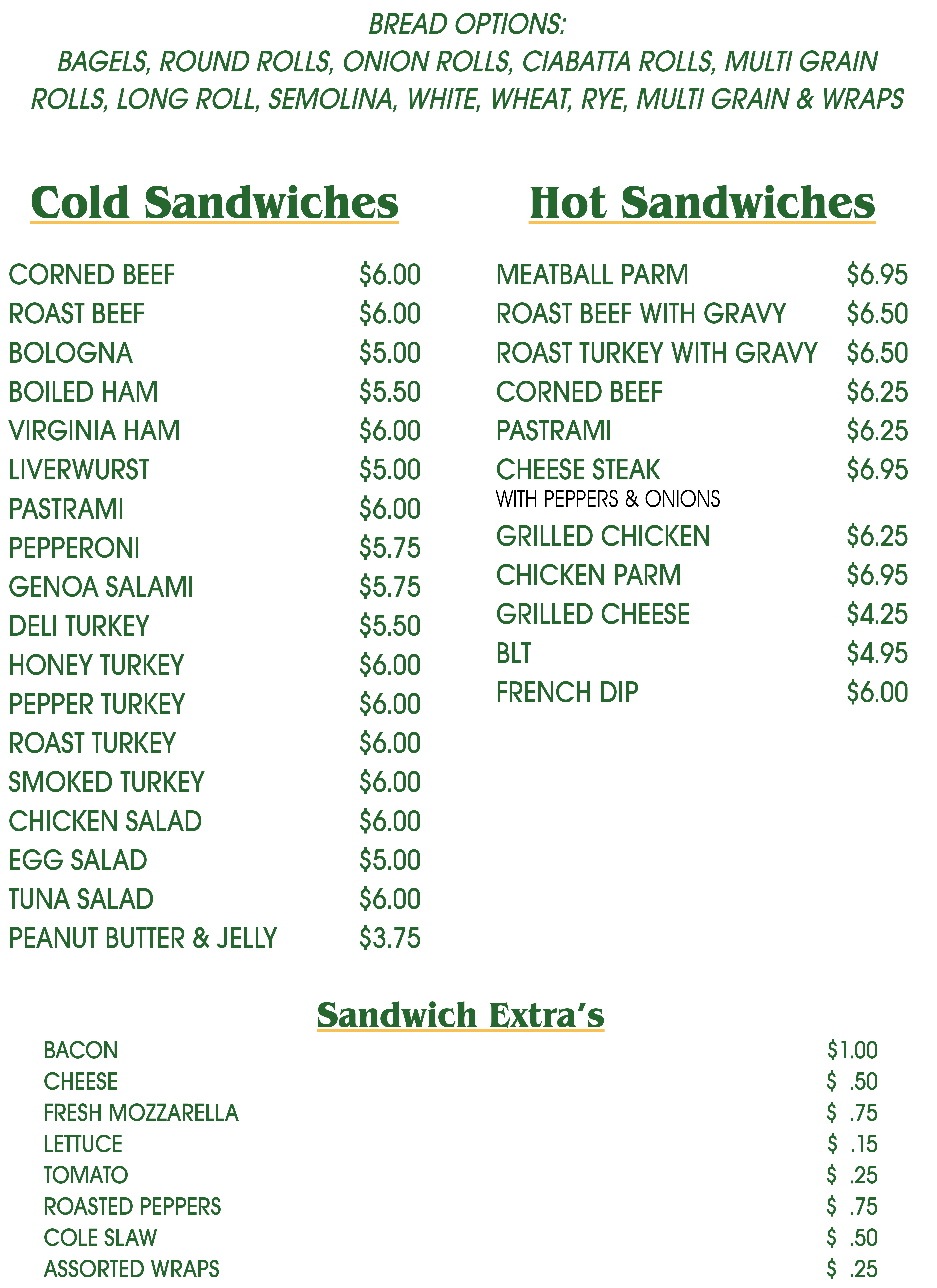 Flynn's Delicatessen Menus